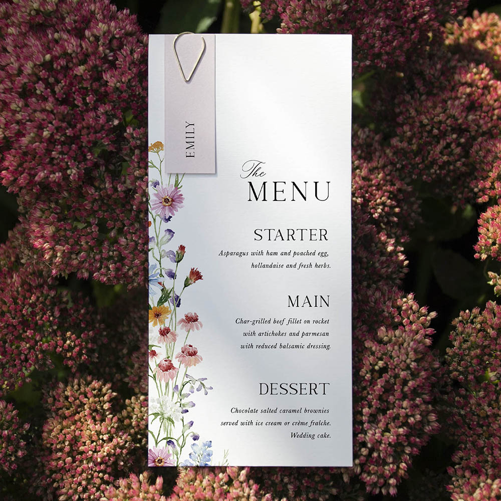 'Wildflower Garden' Tag Wedding Menu - Slim