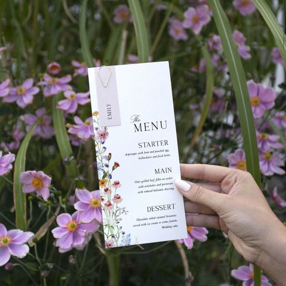 'Wildflower Garden' Tag Wedding Menu - Slim