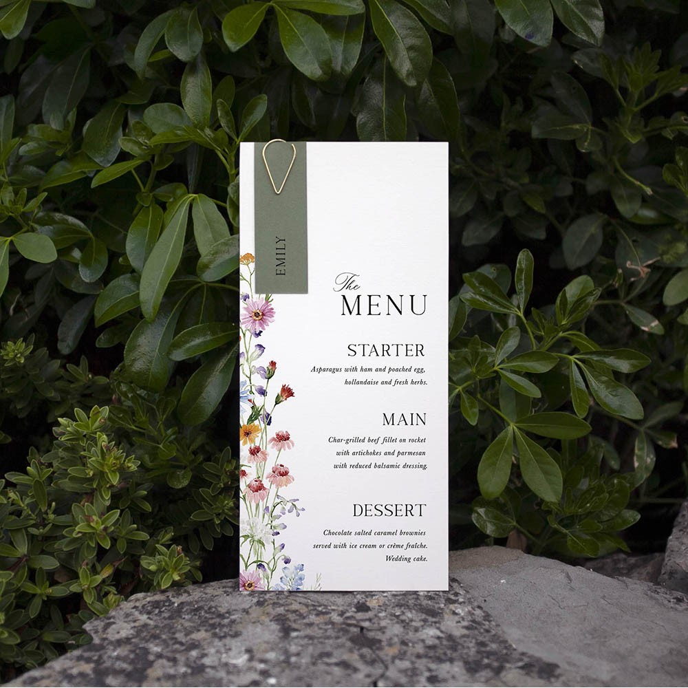 'Wildflower Garden' Tag Wedding Menu - Slim