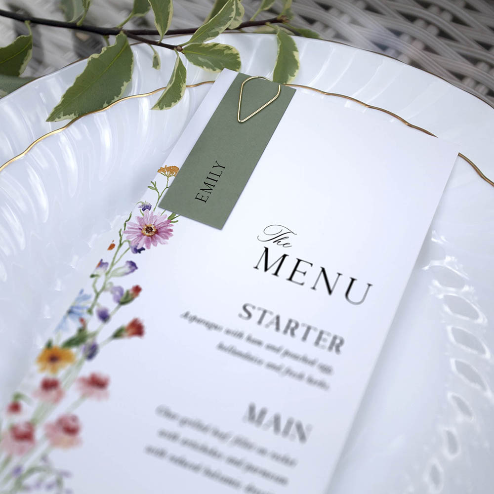 'Wildflower Garden' Tag Wedding Menu - Slim