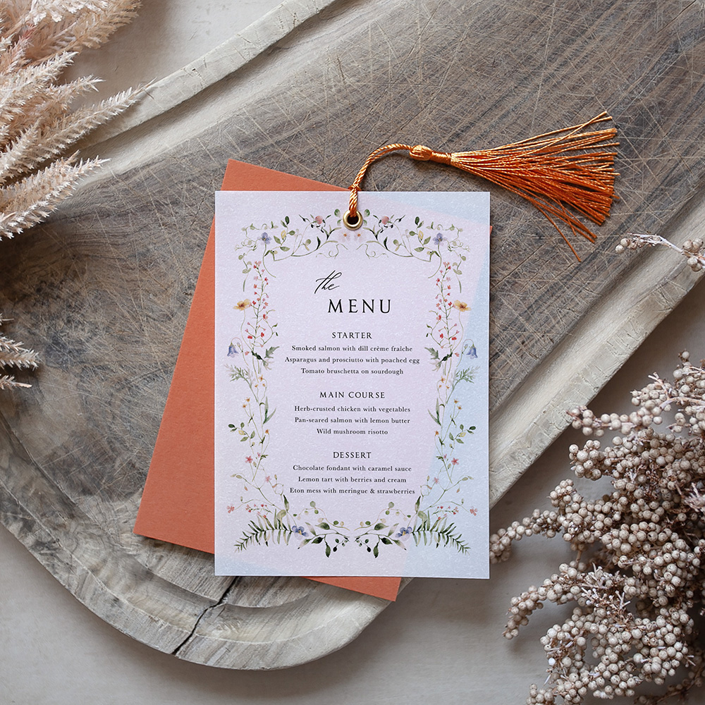 'Vintage Botanical V002' Layered Vellum Menu