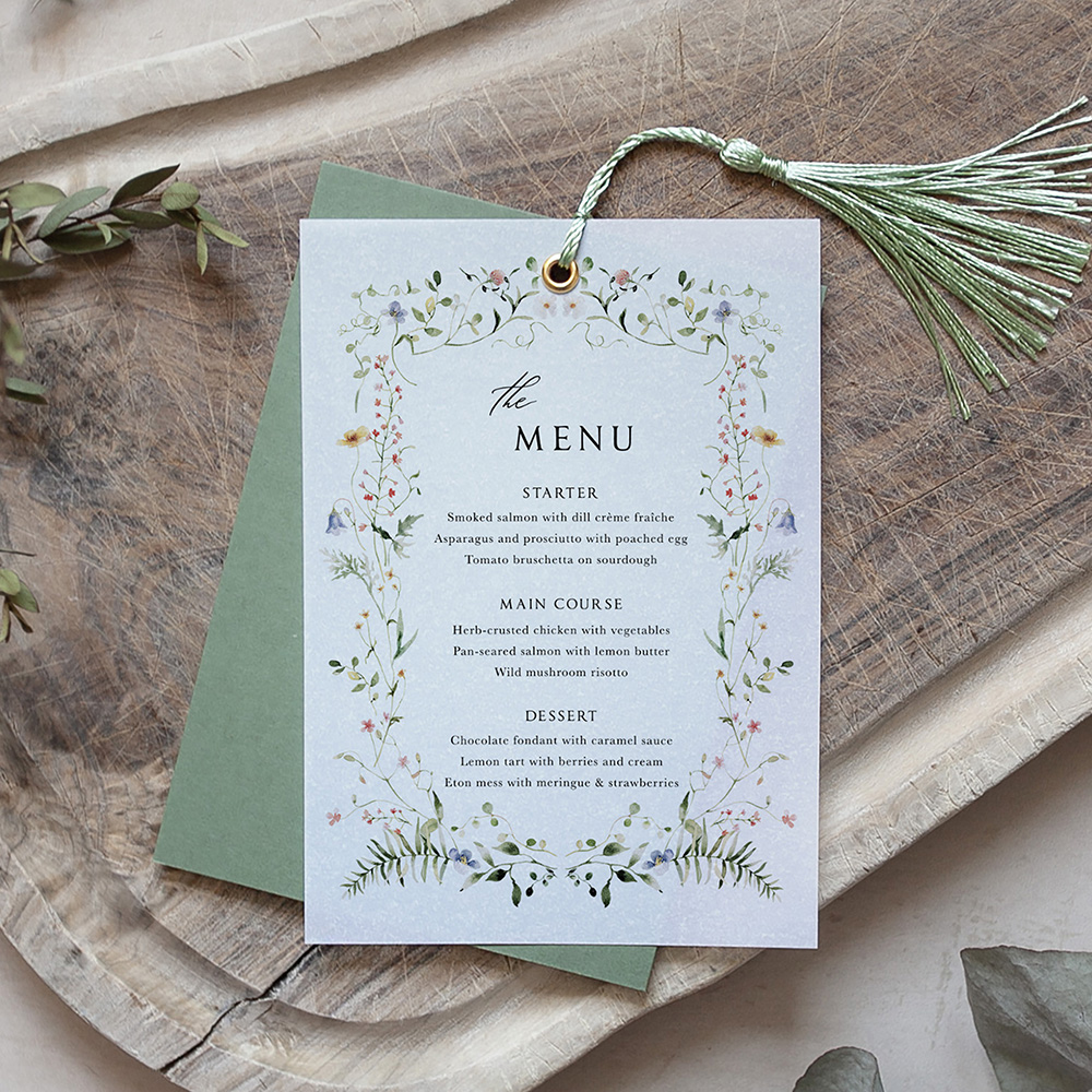 'Vintage Botanical V002' Layered Vellum Menu