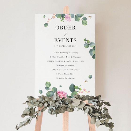 'Eucalyptus Blush' Wedding Order of Events Sign A2/A1