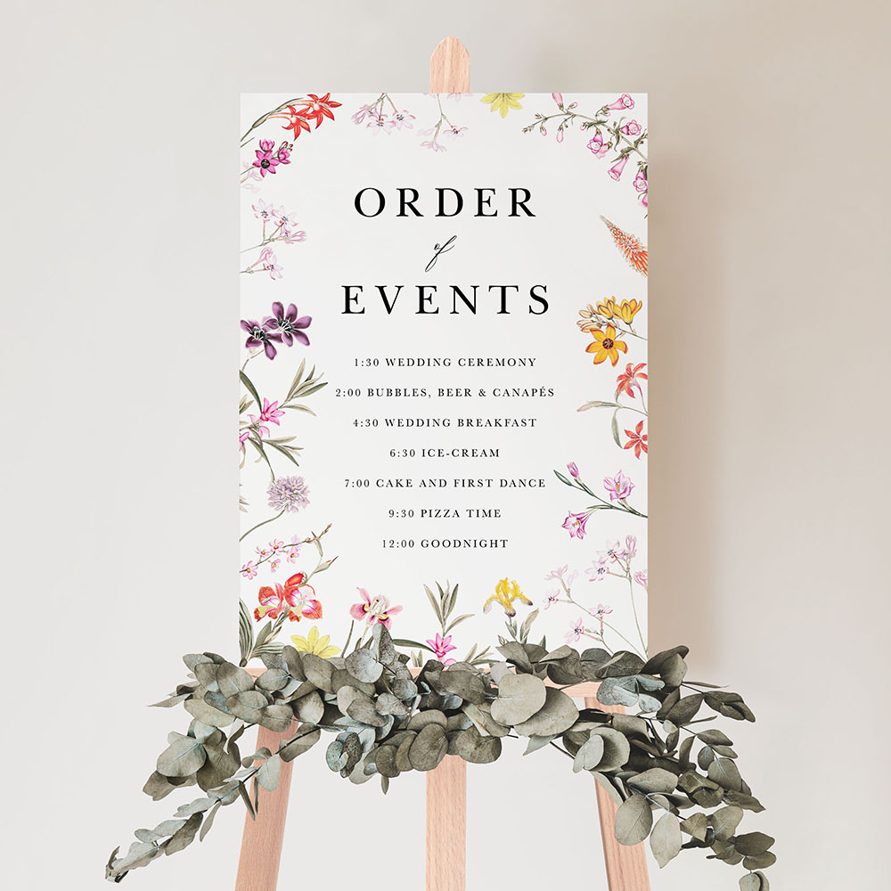 'Wild Botanical' Wedding Order of Events Sign A2/A1