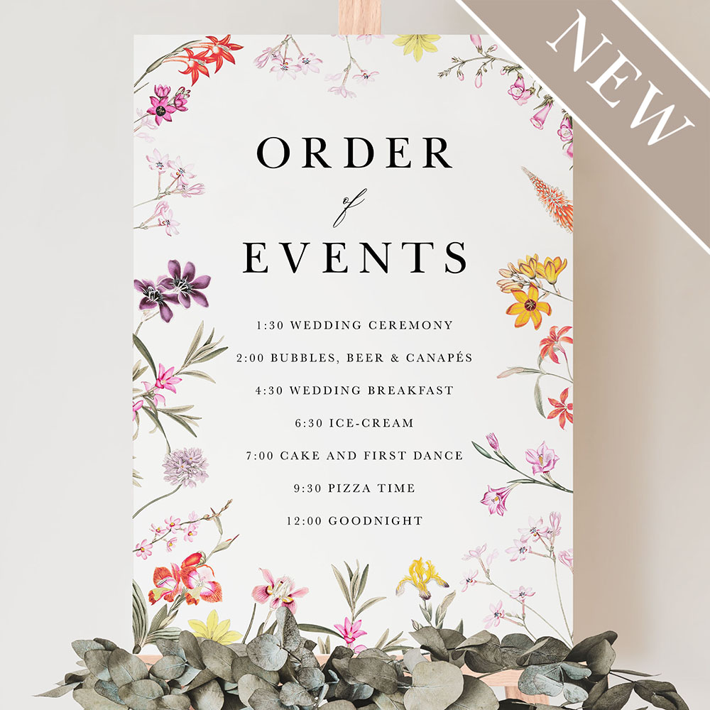 'Wild Botanical' Wedding Order of Events Sign A2/A1