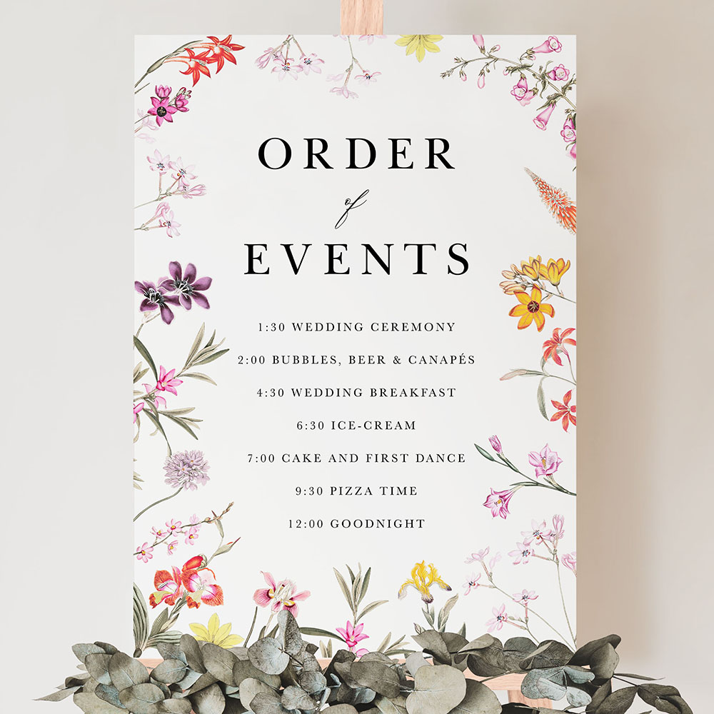 'Wild Botanical' Wedding Order of Events Sign A2/A1