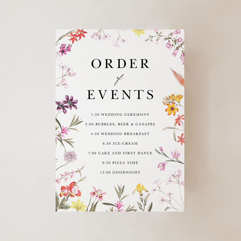 'Wild Botanical' Wedding Order of Events Sign A2/A1