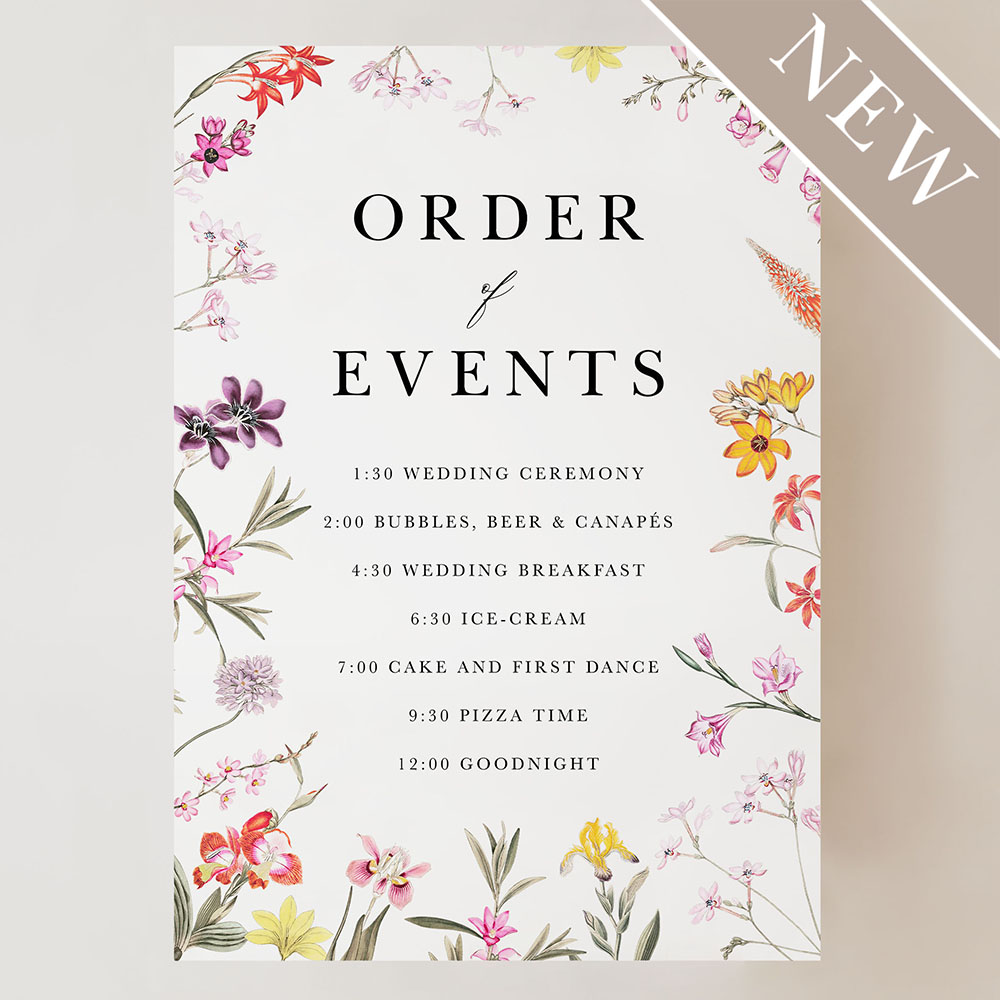 'Wild Botanical' Wedding Order of Events Sign A2/A1