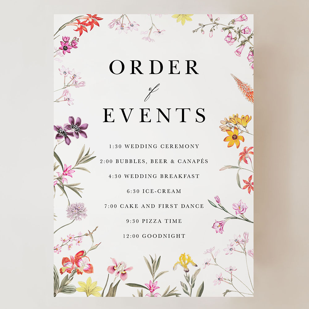 'Wild Botanical' Wedding Order of Events Sign A2/A1