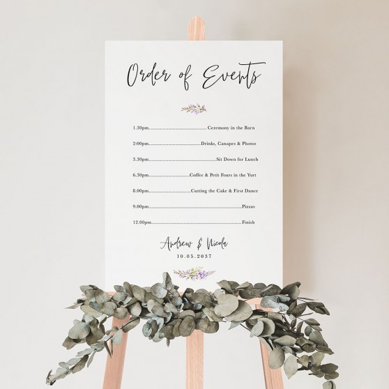 'Wisteria' Wedding Order of Events Sign A2/A1