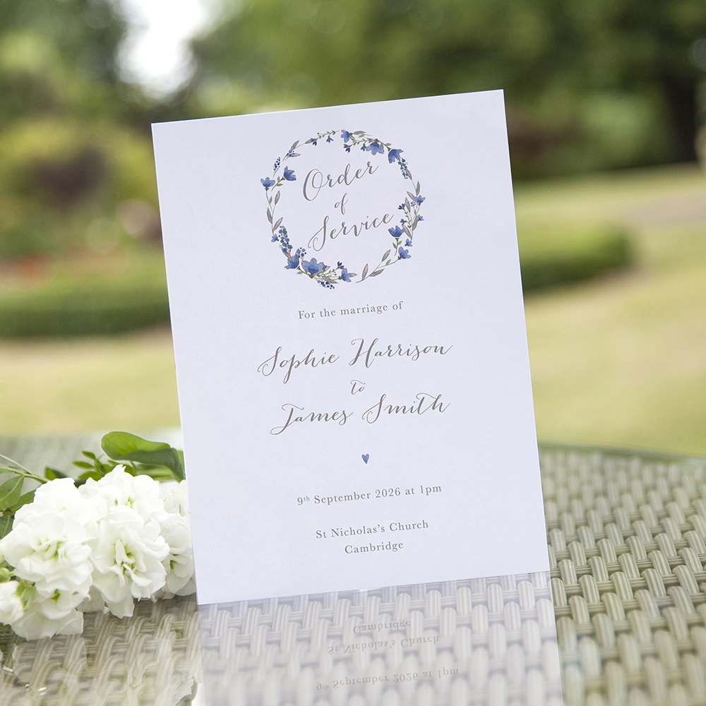 'Blue Floral Watercolour' Folded Order of Service