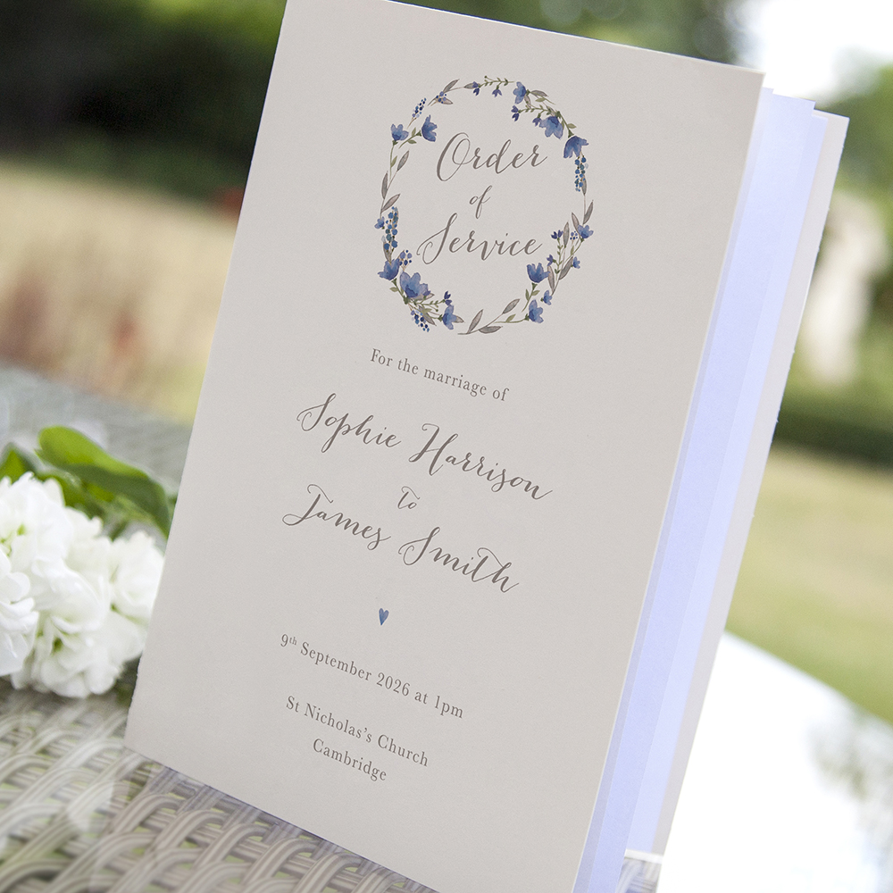 'Blue Floral Watercolour' Folded Order of Service