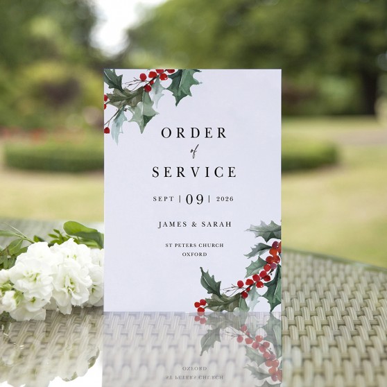 'Christmas Holly' Folded Order of Service