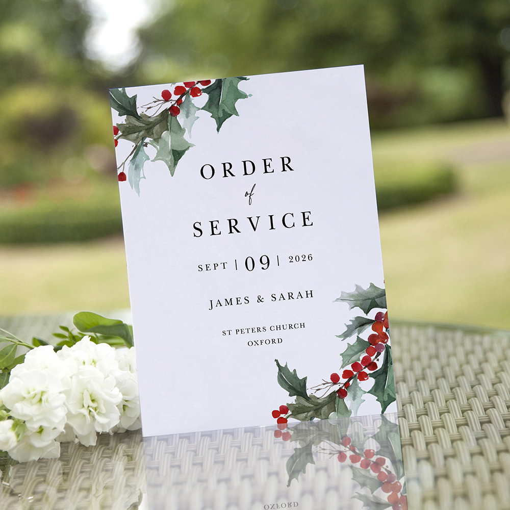 'Christmas Holly' Folded Order of Service