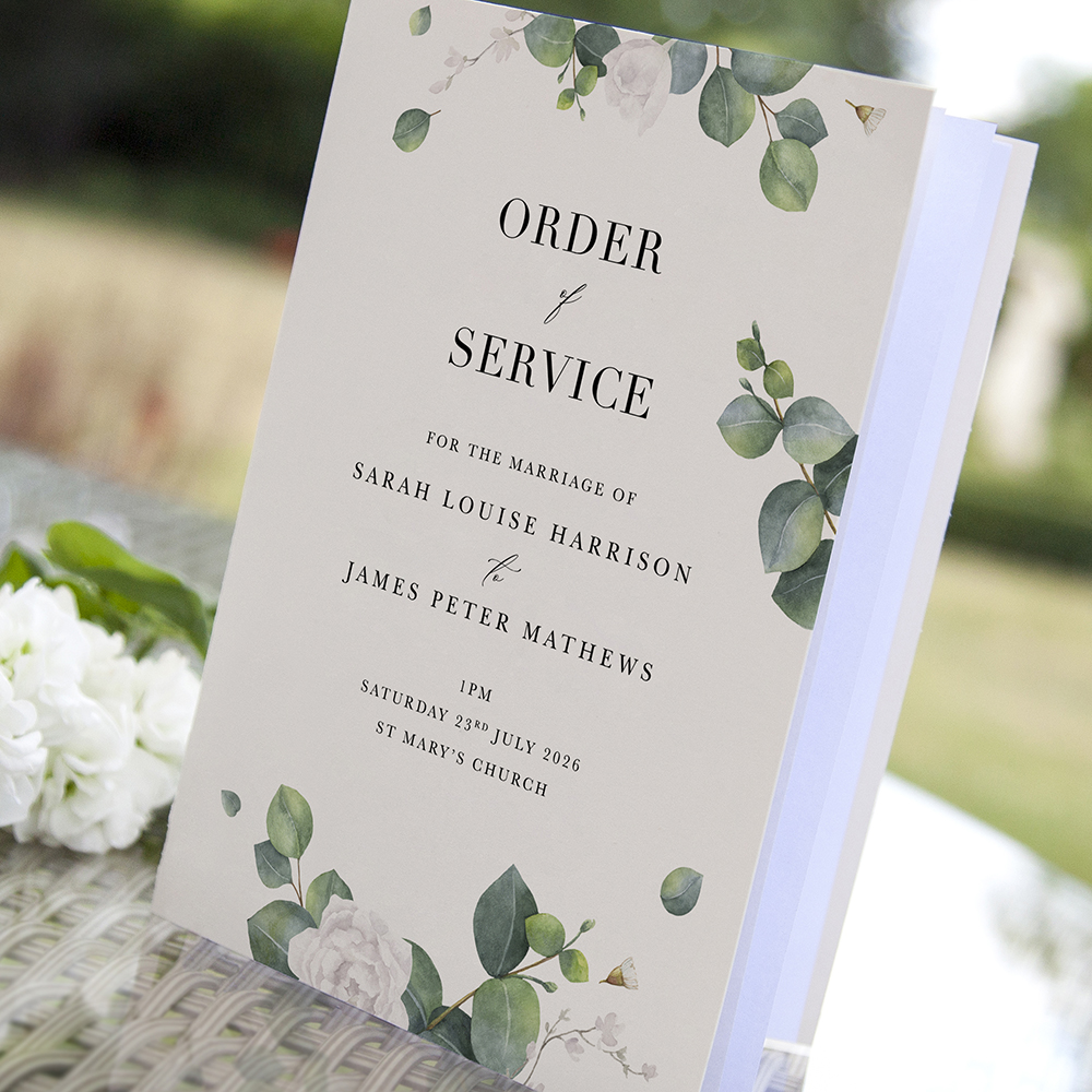 'Eucalyptus White' Folded Order of Service