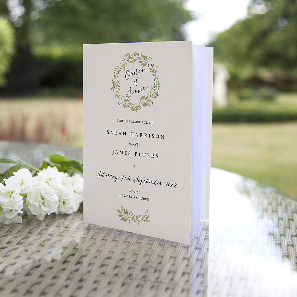 'Green Floral Watercolour' Folded Order of Service Sample