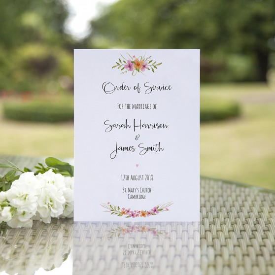 'Multi Floral Watercolour' Folded Order of Service