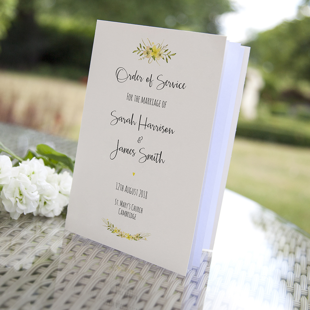 'Yellow Multi Floral Watercolour' Folded Order of Service