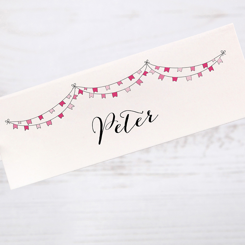 'Pink Flag Bunting' Place Card Sample