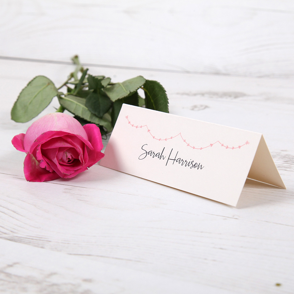 'Pink Heart Bunting' Place Cards