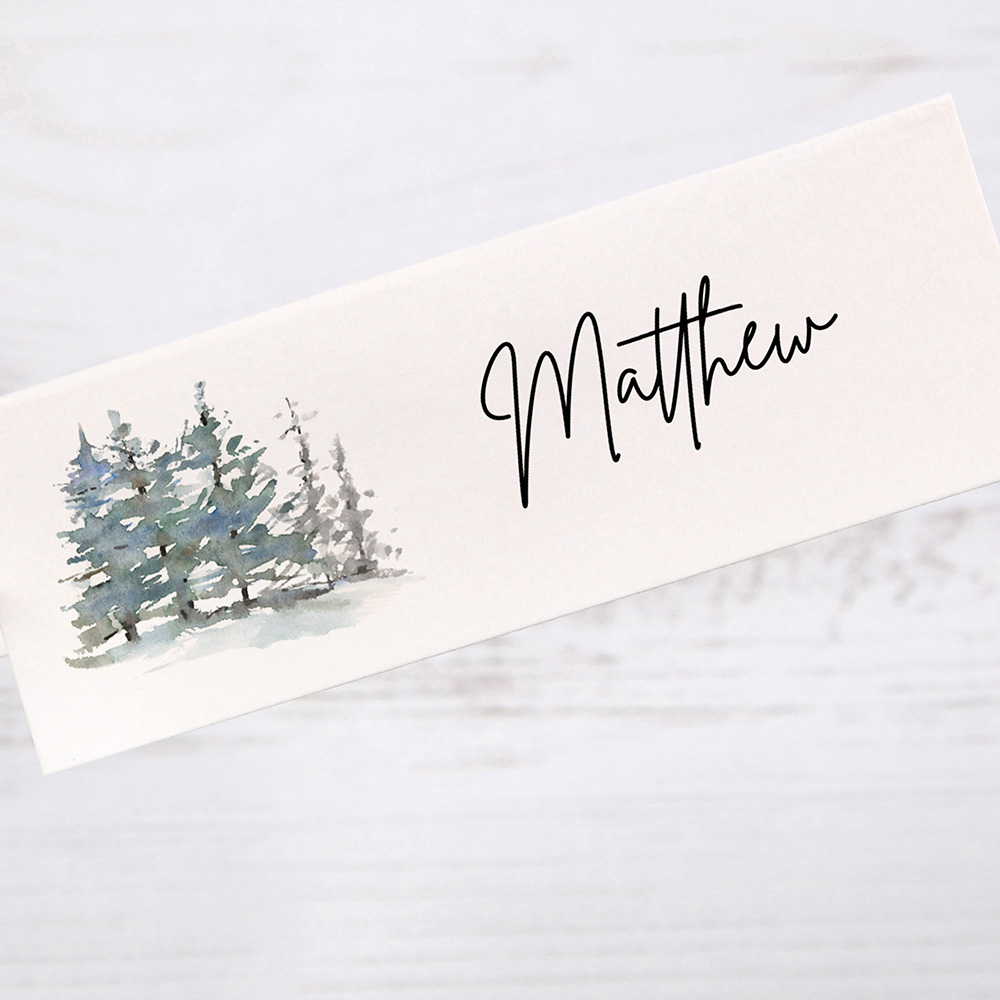 'Snowy Winter Trees Place Cards' Place Card Sample