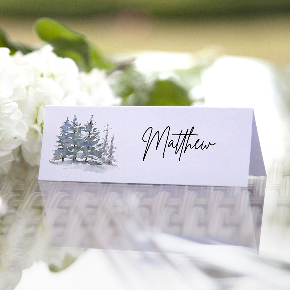 'Snowy Winter Trees Place Cards' Place Card Sample