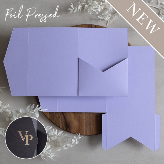 Foil Pressed DIY Lavender Pocketfold Envelopes Letterpress Style