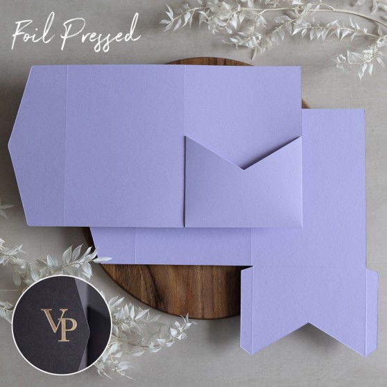 Foil Pressed DIY Lavender Pocketfold Envelopes Letterpress Style