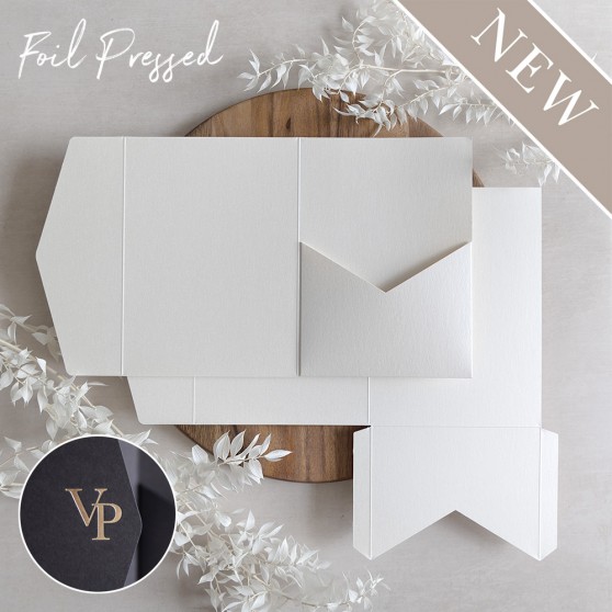 Foil Pressed DIY Ivory Pearlescent Pocketfold Envelopes Letterpress Style