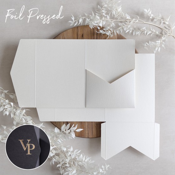 Foil Pressed DIY Ivory Pearlescent Pocketfold Envelopes Letterpress Style
