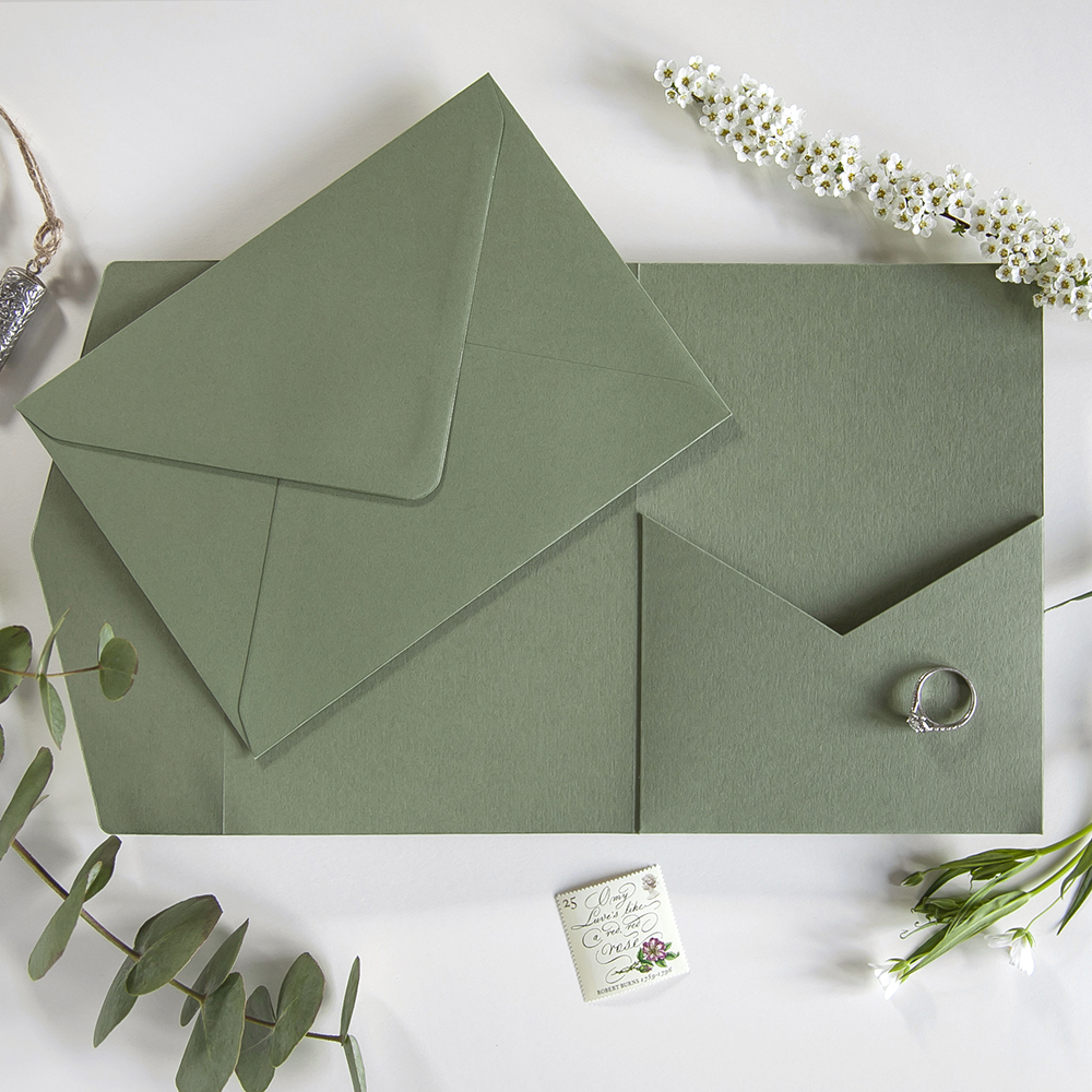 'Eucalyptus Blush' Pocketfold Wedding Invitation Sample