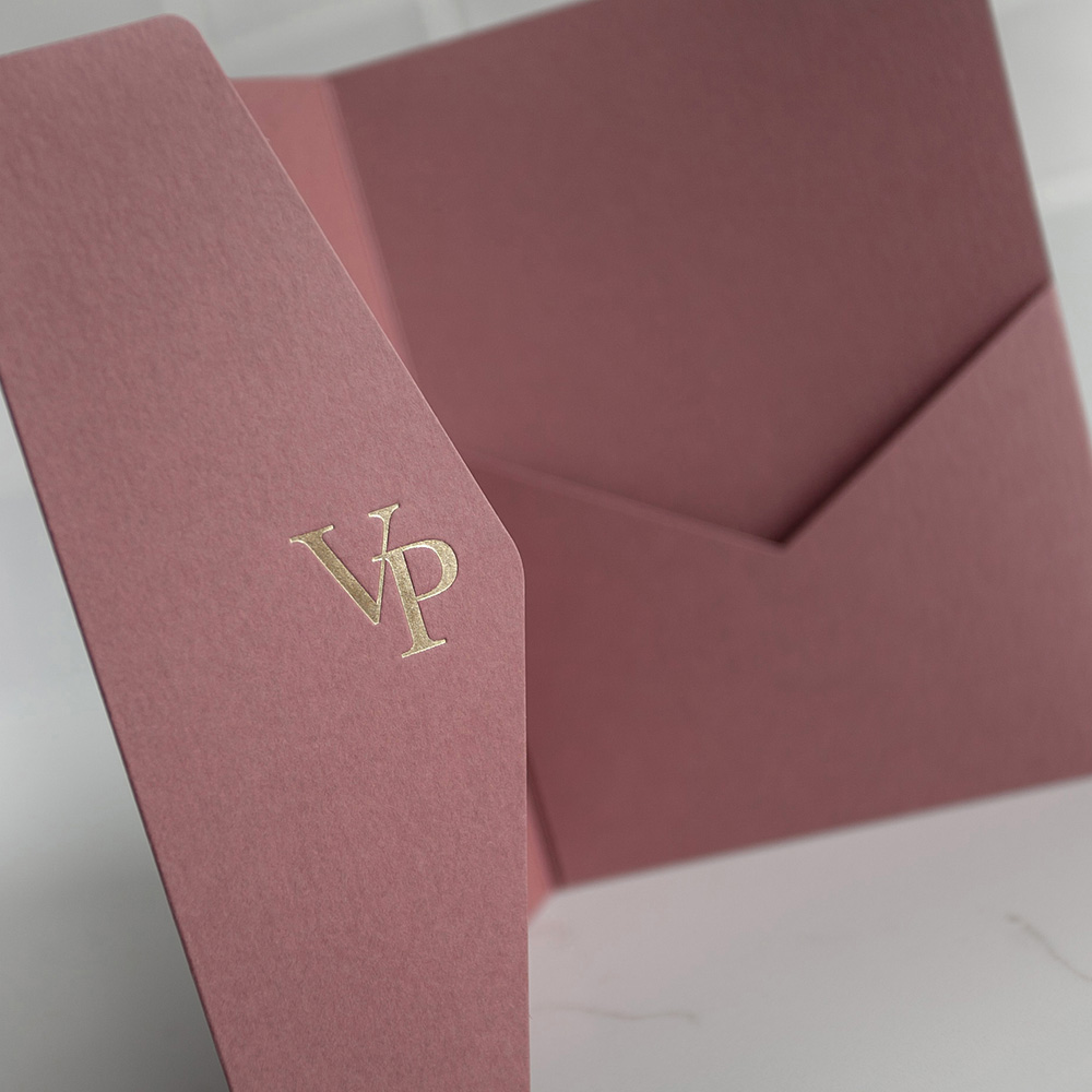 Foil Pressed DIY Antique Rose Pocketfold Envelopes Letterpress Style