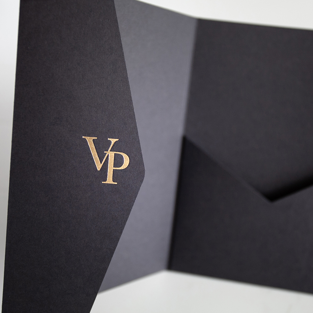 Foil Pressed DIY Black Pocketfold Envelopes Letterpress Style