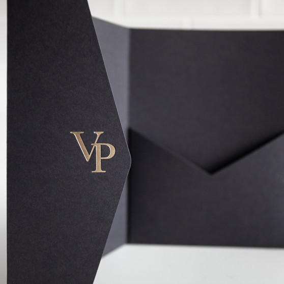 Foil Pressed DIY Black Pocketfold Envelopes Letterpress Style