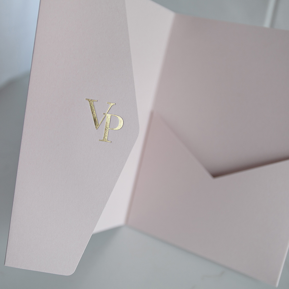 Foil Pressed DIY Blush Pink Pocketfold Envelopes Letterpress Style