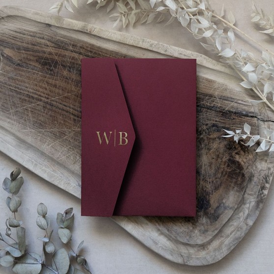 Foil Pressed DIY Claret Pocketfold Envelopes Letterpress Style