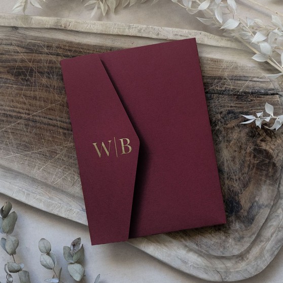 Foil Pressed DIY Claret Pocketfold Envelopes Letterpress Style