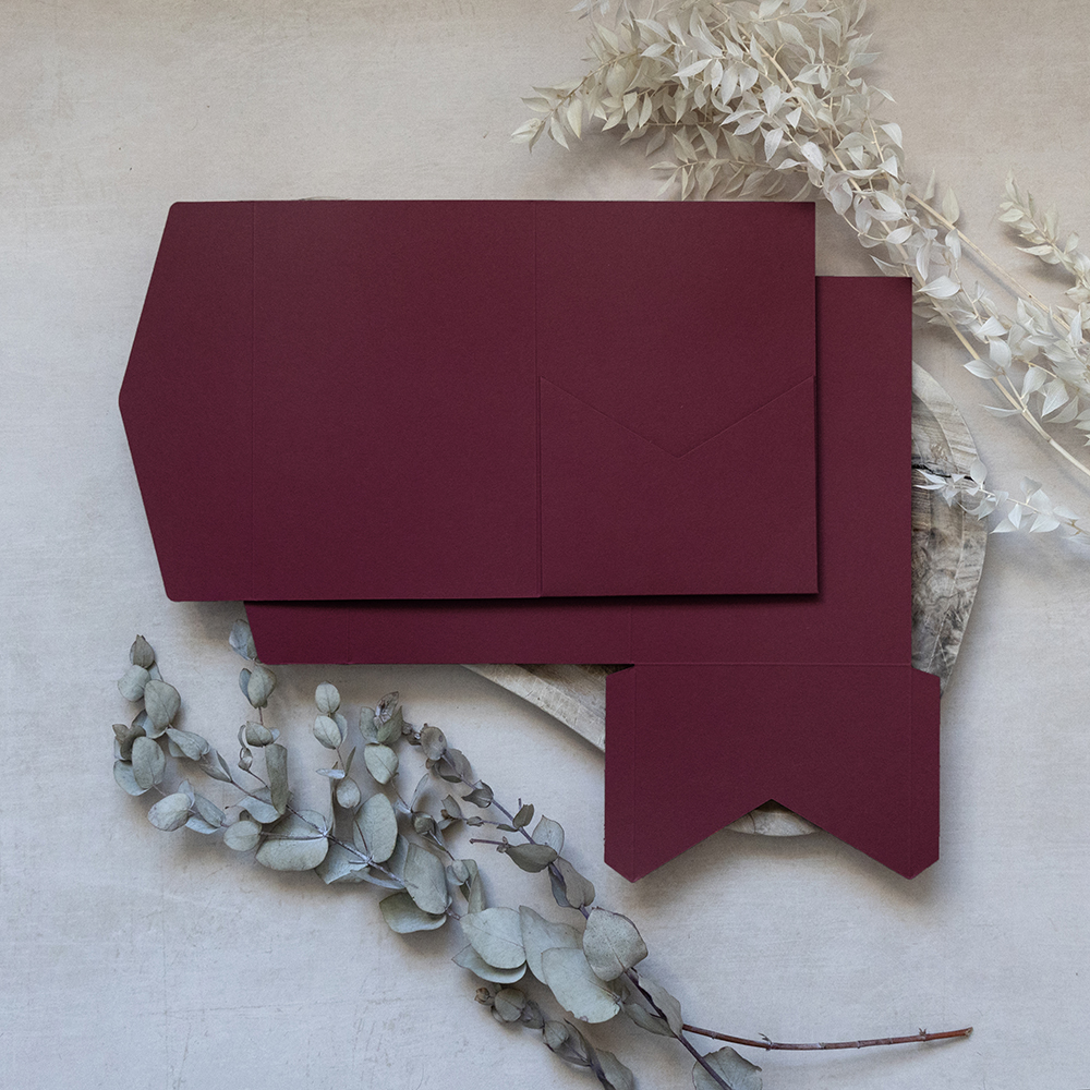 Foil Pressed DIY Claret Pocketfold Envelopes Letterpress Style