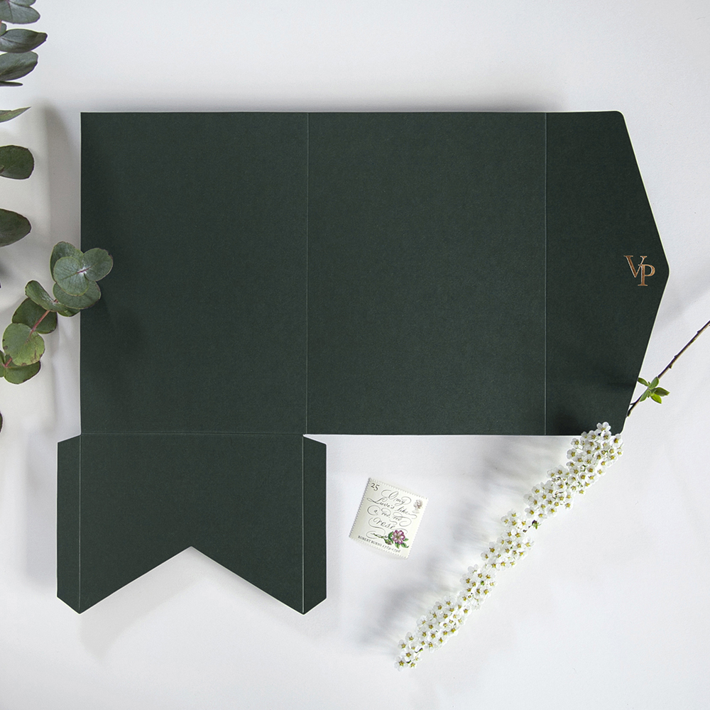 Foil Pressed DIY Forest Green Pocketfold Envelopes Letterpress Style