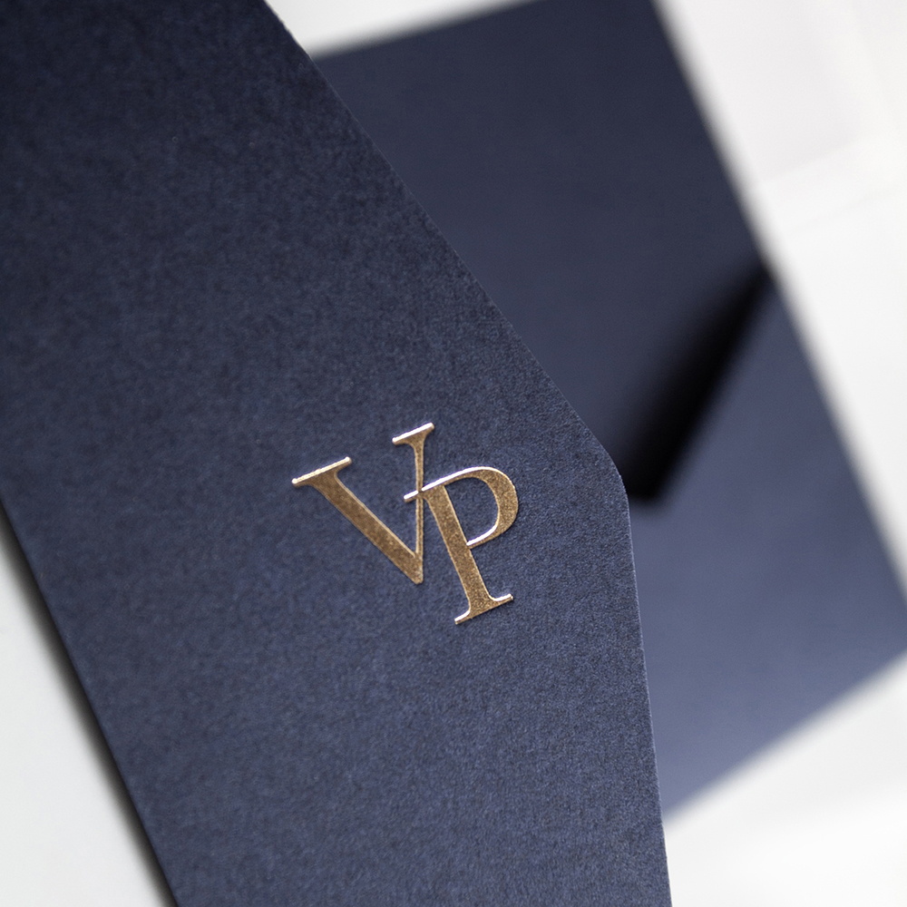 Foil Pressed DIY Navy Blue Pocketfold Envelopes Letterpress Style