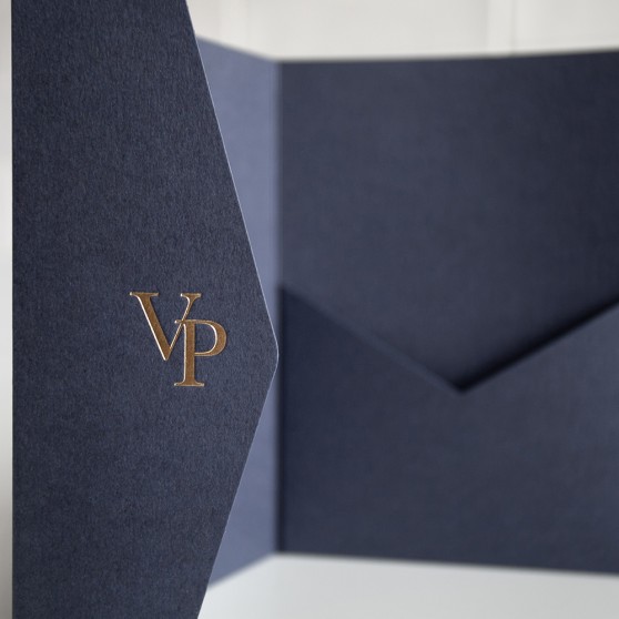 Foil Pressed DIY Navy Blue Pocketfold Envelopes Letterpress Style