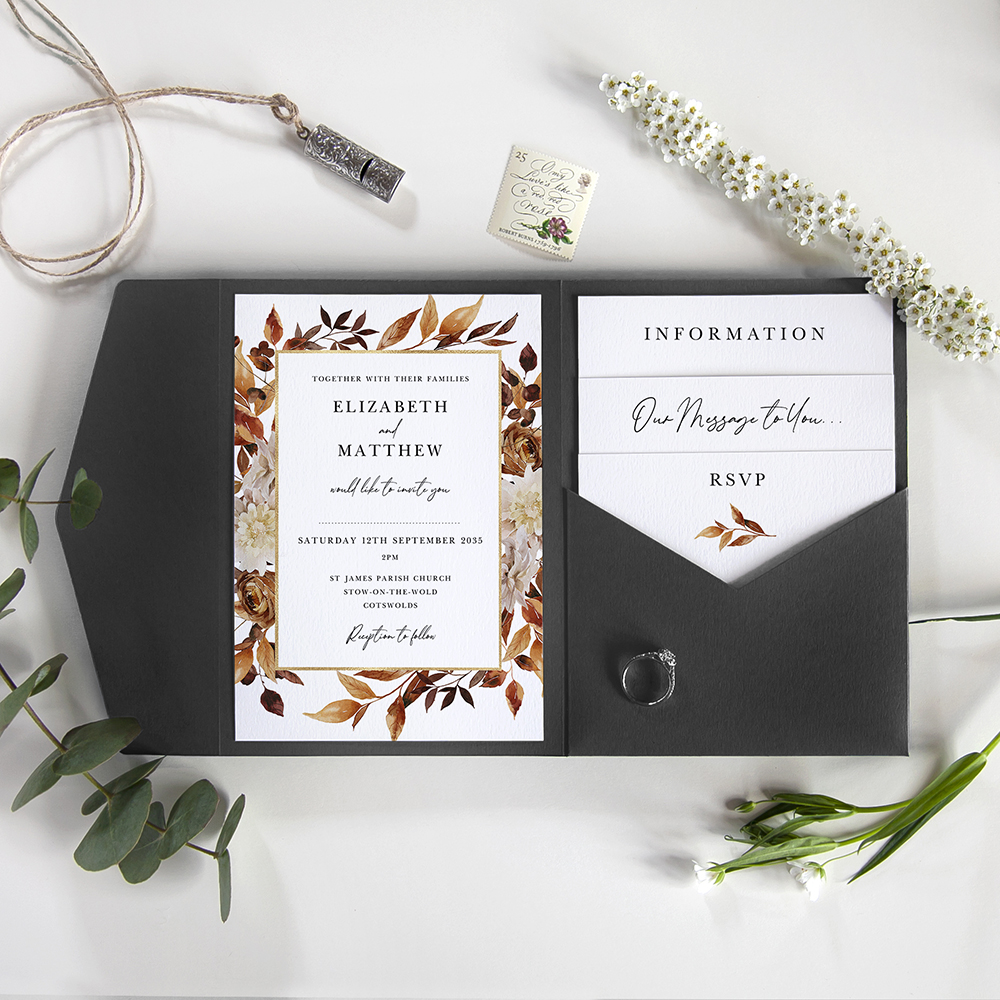 'Autumn Garden AG10' Pocketfold Wedding Invitation