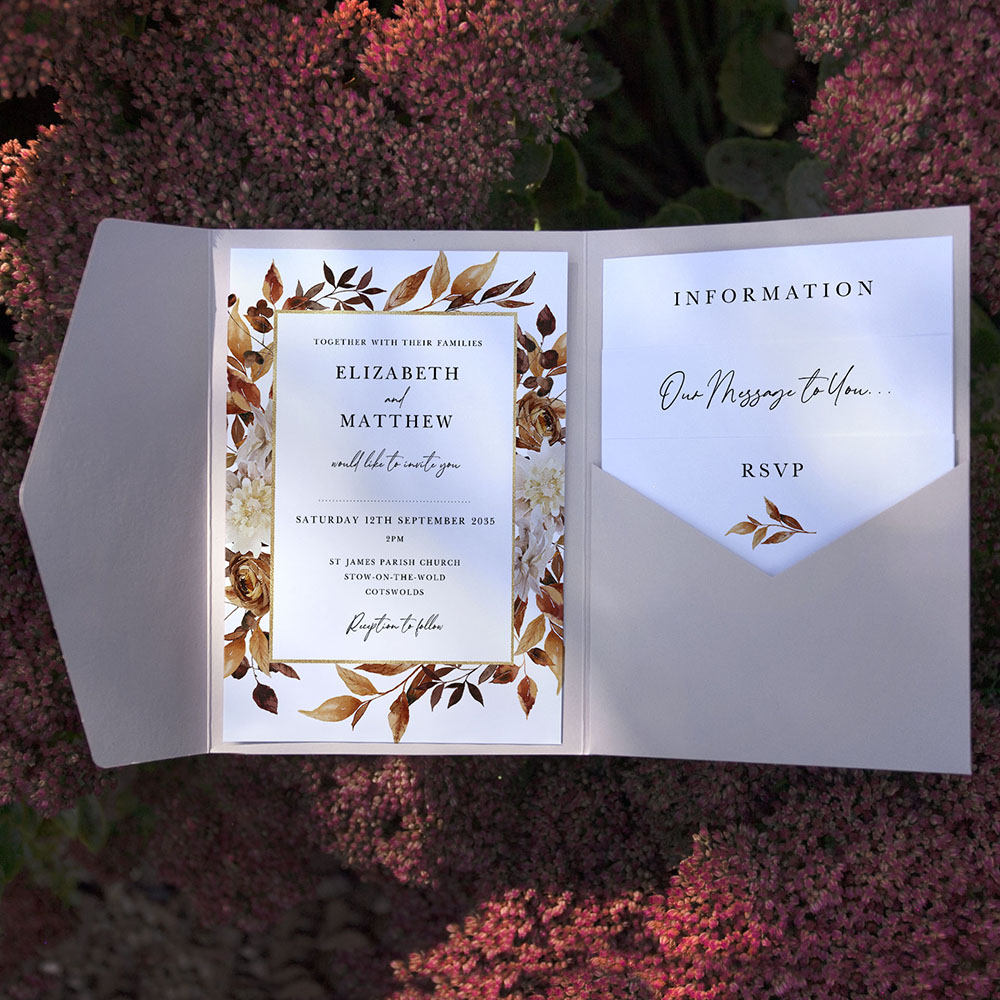 'Autumn Garden AG10' Pocketfold Wedding Invitation