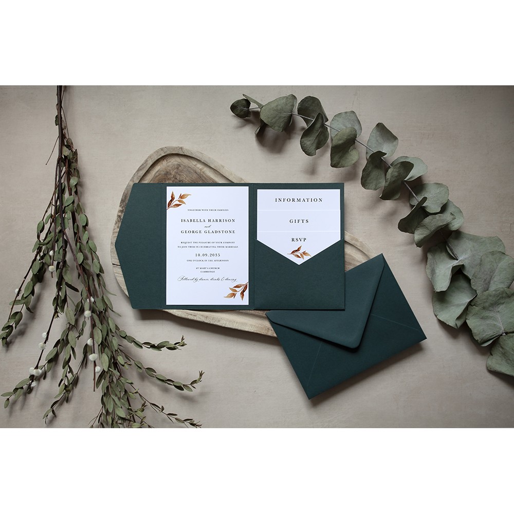 'Autumn Garden AG14' Pocketfold Wedding Invitation Sample