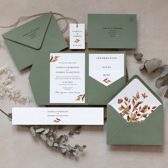 'Autumn Garden AG14' Pocketfold Wedding Invitation Sample