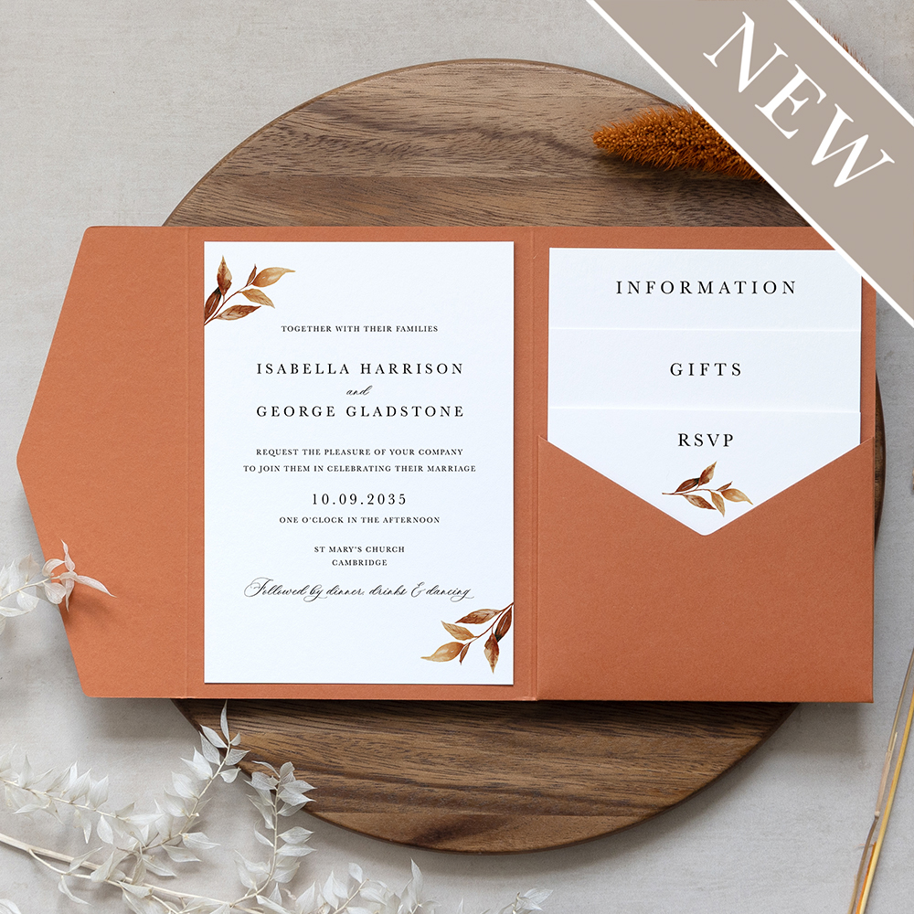 'Autumn Garden AG14' Pocketfold Wedding Invitation Sample