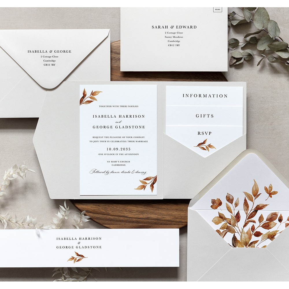 'Autumn Garden AG14' Pocketfold Wedding Invitation Sample