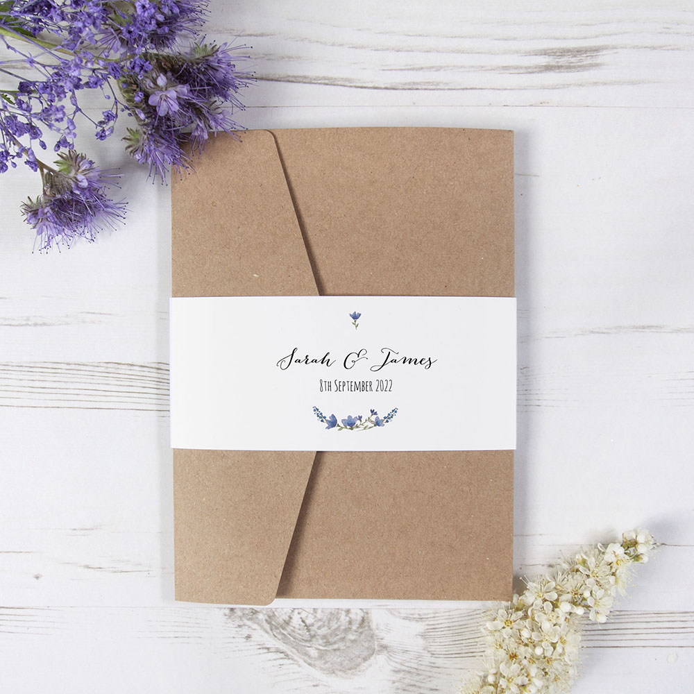 'Blue Floral Watercolour' Pocketfold Wedding Invitation
