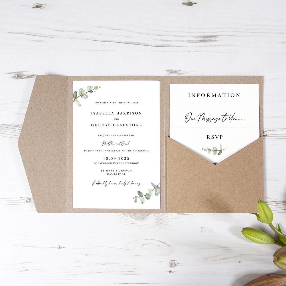 'Campagna Eucalyptus' Pocketfold Wedding Invitation