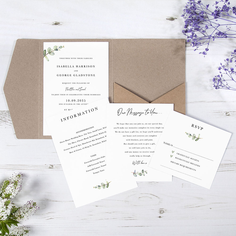 'Campagna Eucalyptus' Pocketfold Wedding Invitation